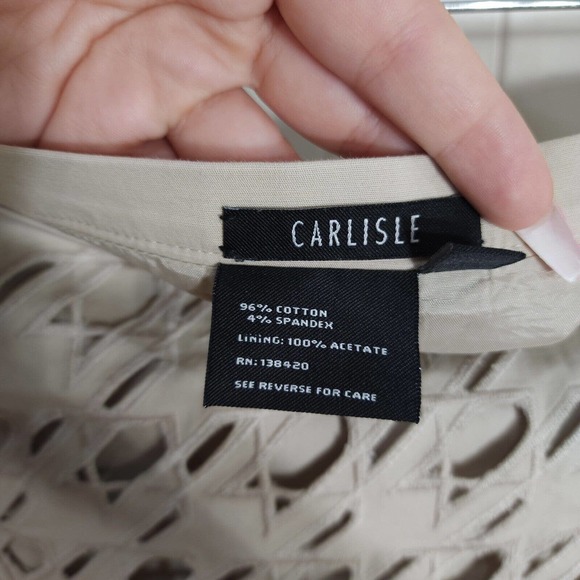 Carlisle Womens Skirt Beige Houndstooth Cut Out Embroidered Pencil Mini Size 8 M - Picture 10 of 10